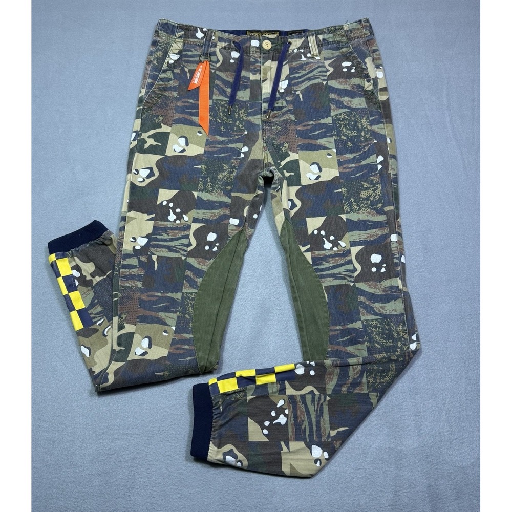 Akoo Jeans Mens 34x30 Patchwork Camo Jogger Tapered Athletic Military Surplus